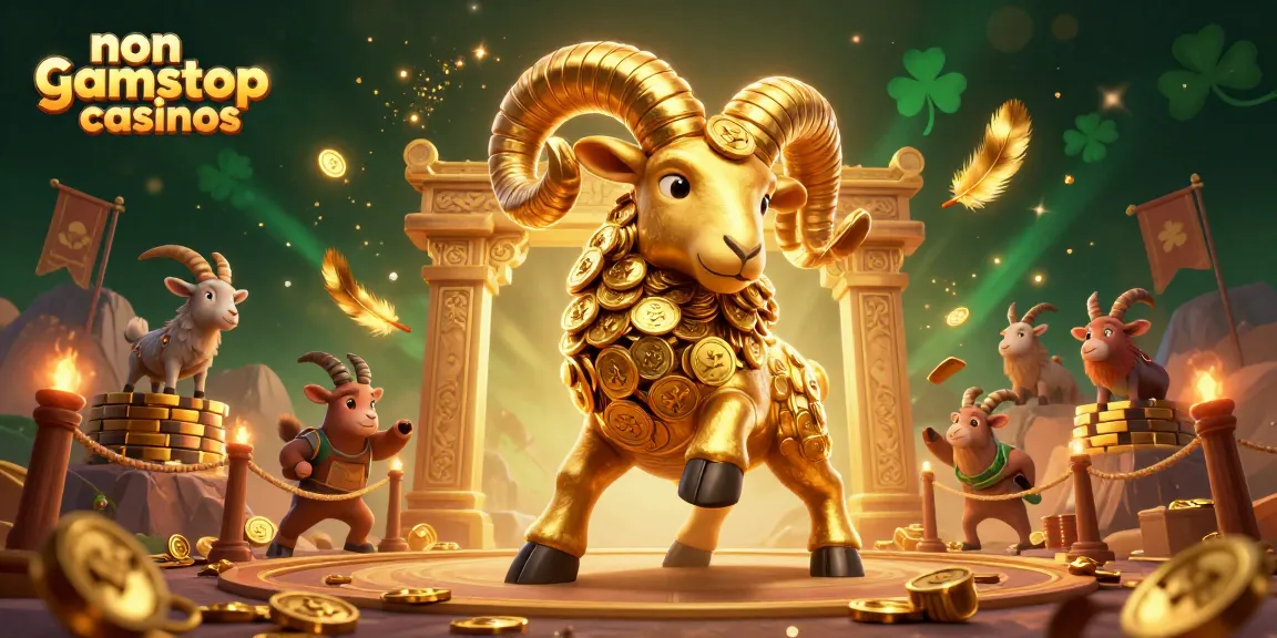 Experience the thrill at non gamstop casinos with a golden ram charging through a dynamic casino scene.